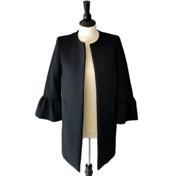 NWT ZARA Woman Black Open Front Coat with 3/4 Length Bell Sleeves Size S - Picture 2 of 6
